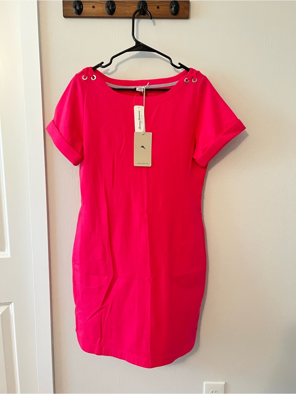 Tommy Bahama Bright Pink Short Sleeve Midi Shift Dress